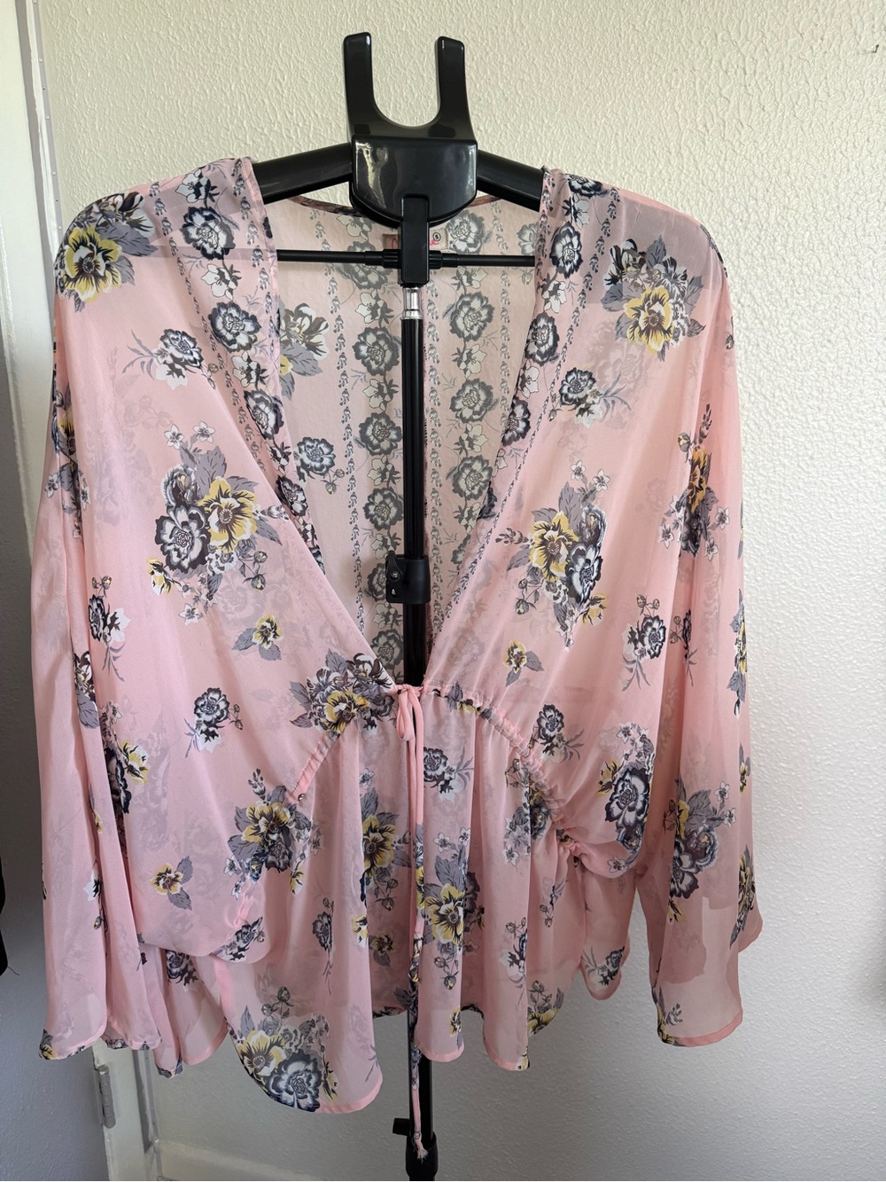 Light Pink Floral Tie-Front Tunic Top